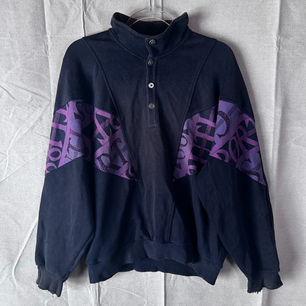 Cerruti 1881 Sport Mens Vintage Graphic Pullover Sweatshirt Navy Purple Large
